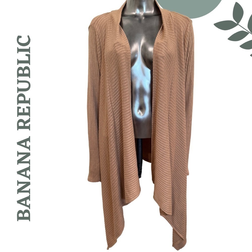 🛍️ Soft Drape Knit Cardigan Waterfall Front in Tan by Banana Republic Size Large